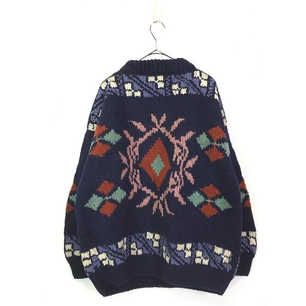 古着 90s エクアドル製 ダイヤ ネイティブ アート ヘビー ウール ニット セーター XL位 古着 古着 90s エクアドル製 ダイヤ ネイティブ アート ヘビー ウール