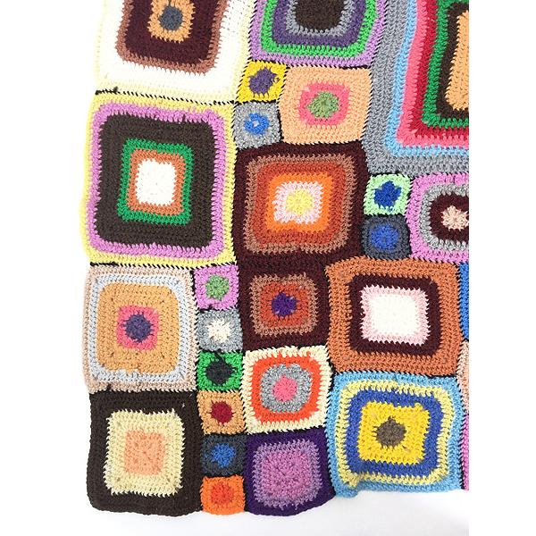 雑貨 古着 70s カラフル マルチ スクエア クロシェ ニット