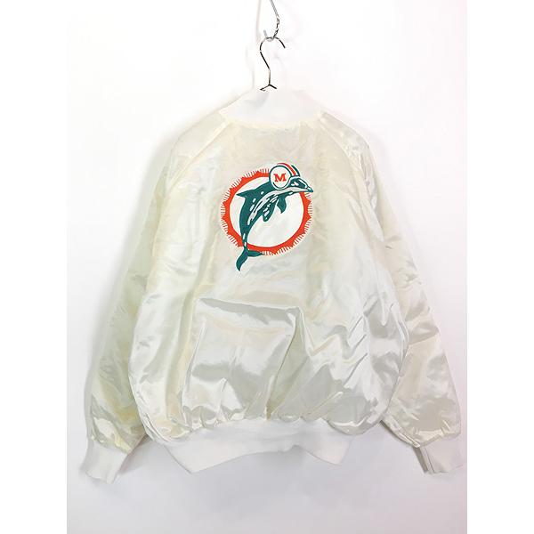 美品 90s NFL MIAMI Dolphins レザー スタジャン XL NFLマイアミ ドルフィンズ90s スタジャン 革ジャン ナイロンジャケットXL