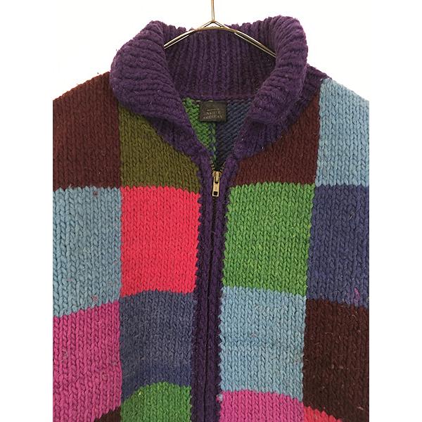 古着 90s エクアドル製 NATIVE AMERICAN カラフル ブロック ハンド