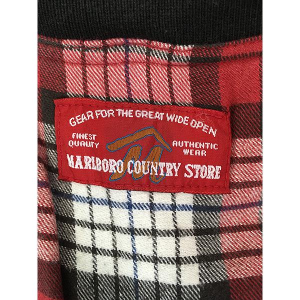 古着 90s Marlboro マルボロ 襟 本革 レザー キャンバス カバーオール