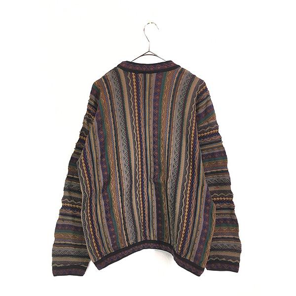 古着 90s Canada製 TUNDRA 3D ランダム ストライプ コットン ニット
