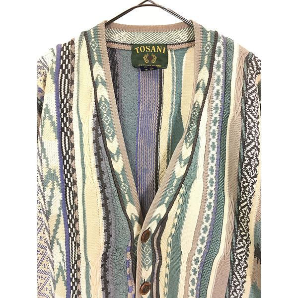 古着 90s Canada製 TOSANI 3D ランダム ストライプ コットン ニット