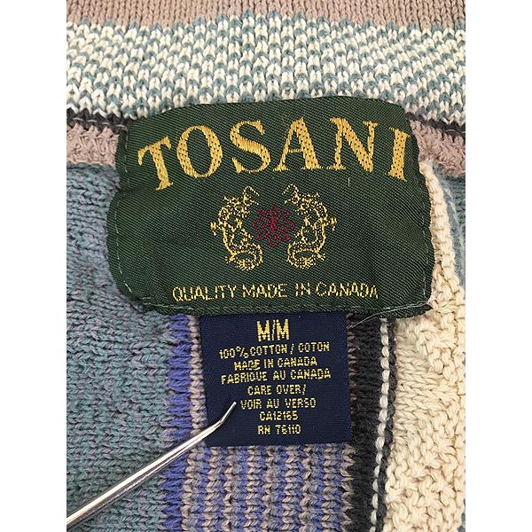 古着 90s Canada製 TOSANI 3D ランダム ストライプ コットン ニット