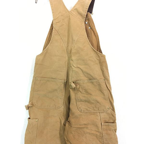 古着 Carhartt ブラウン ダック Wニー ワーク オーバーオール W34 L29