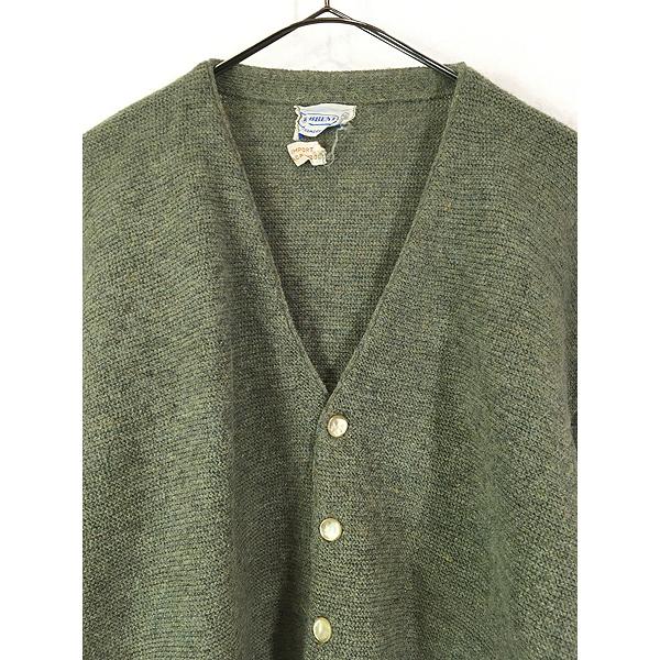 古着 60s BRENT 豪華 100% アルパカ ニット カーディガン モス XL