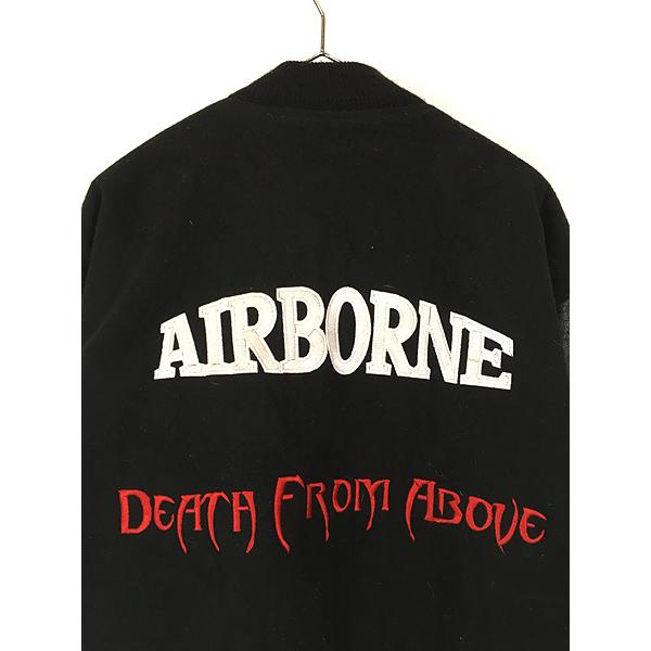 古着 90s 「AIRBORNE DEATH FROM ABOVE」 本革 レザー メルトン ウール スタジャン ジャケット L 古着 90s 「AIRBORNE DEATH FROM ABOVE」 本革 レザー メルトン ウール