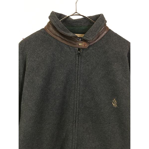 古着 90s NAUTICA 襟 本革 レザー フェイク スエード × フリース  