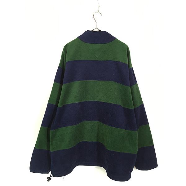 古着 90s TOMMY HILFIGER 紺×緑 ボーダー ハーフ スナップ フリース
