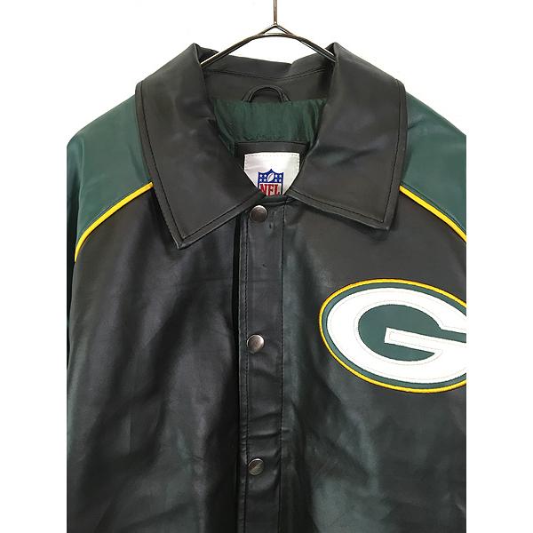 NFL PACKERS レザージャケット Nfl green bay packers full zip faux leather polyvinyl bomber