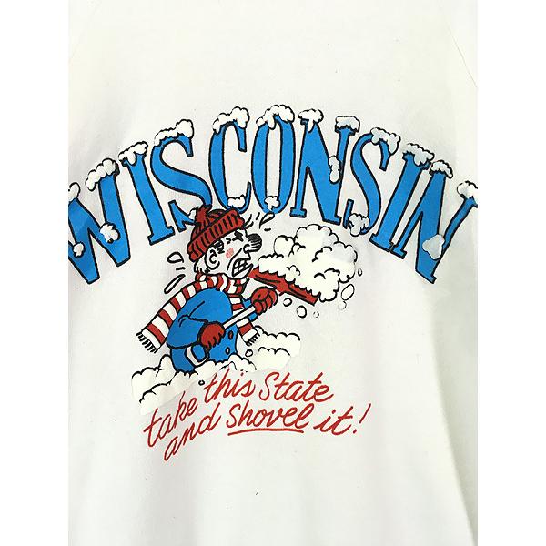 古着 80s USA製 WISCONSIN 雪 発泡 プリント ポップ アート スウェット