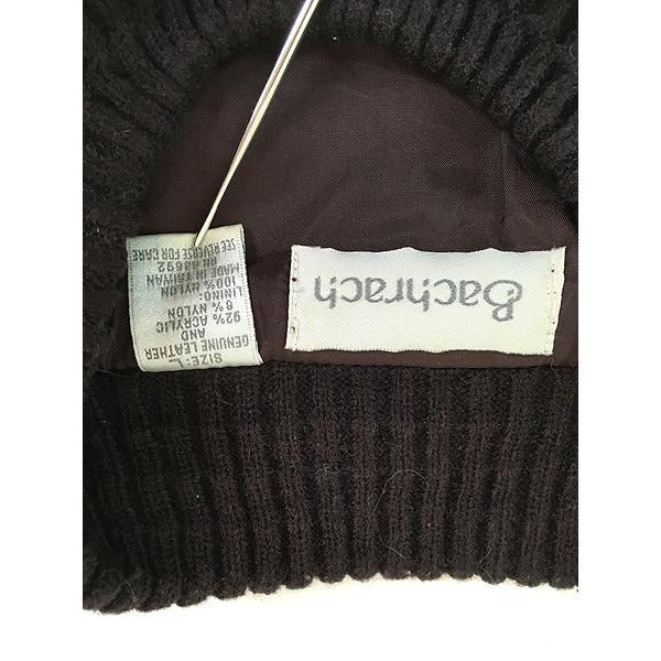 古着 90s BACHRACH 本革 レザー ボーダー ベロア ミックス ニット