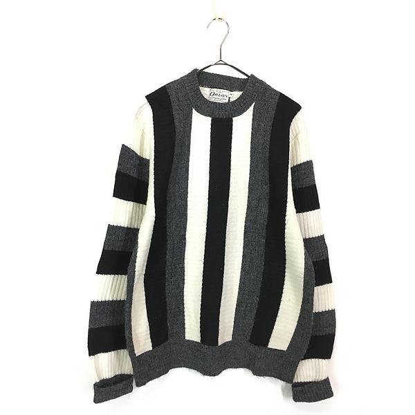 古着 60s モノトーン ワイド ストライプ & ボーダー アクリル ニット セーター M 古着 60s モノトーン ワイド ストライプ & ボーダー アクリル ニット