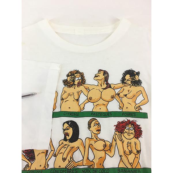 古着 80-90s 胸 バスト コミカル アート エロ Tシャツ XL位 : 古着屋