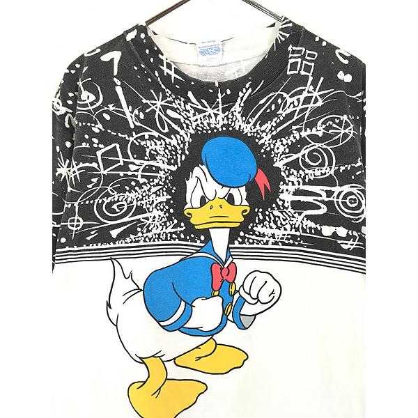 古着 80s USA製 Disney Donald ドナルド 両面 プリント Tシャツ L