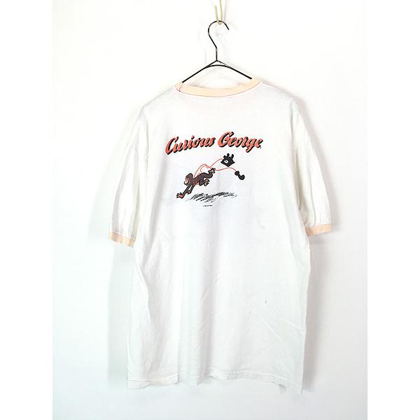 90s おさるのジョージ Curious e リンガーTシャツ 希少 古着 90s Curious George おさるのジョージ 絵本 キャラクター