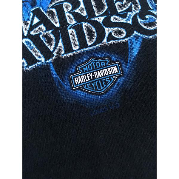 古着 00s HARLEY DAVIDSON ブルー ファイヤー 4面 プリント Tシャツ
