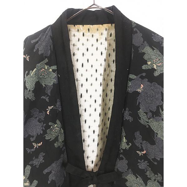 レディース 古着 70s- 獅子柄×蚊絣柄 リバーシブル 中綿 パデッド はんてん 半纏 ガウン 羽織 M位 古着 レディース 古着 70s- 獅子柄×蚊絣柄 リバーシブル 中綿 パデッド