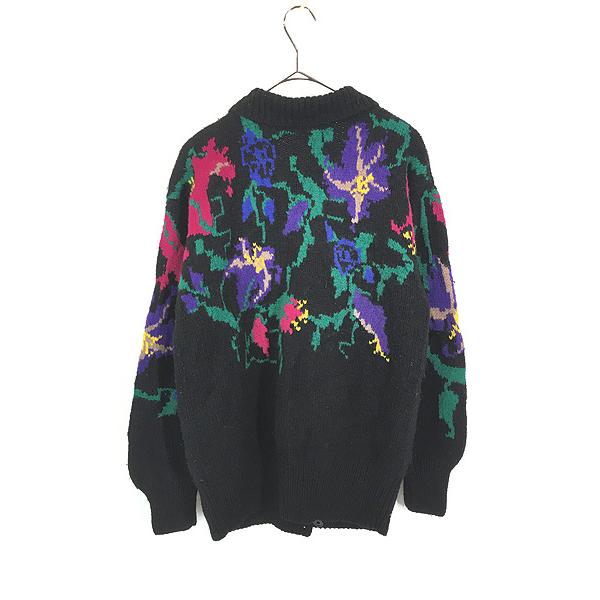 レディース 古着 90s EXPRESS TRICOT 花 フラワー ヘビー ウール