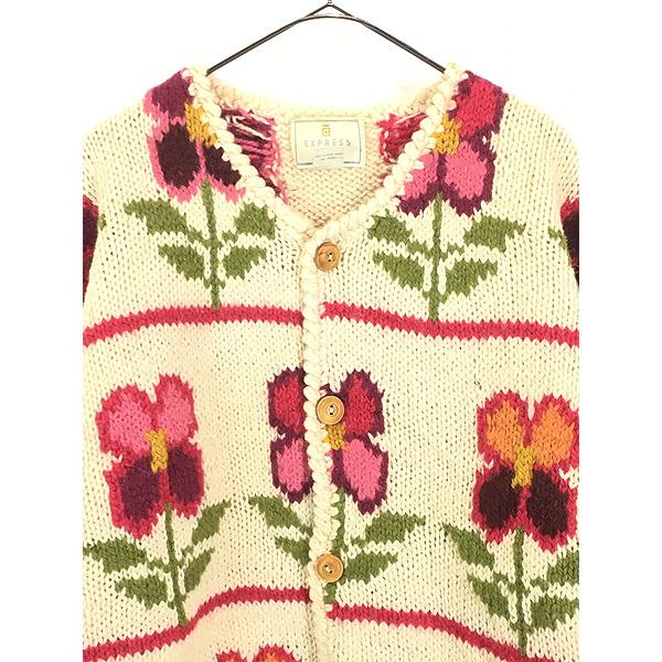 レディース 古着 90s EXPRESS TRICOT 花 フラワー ヘビー ウール
