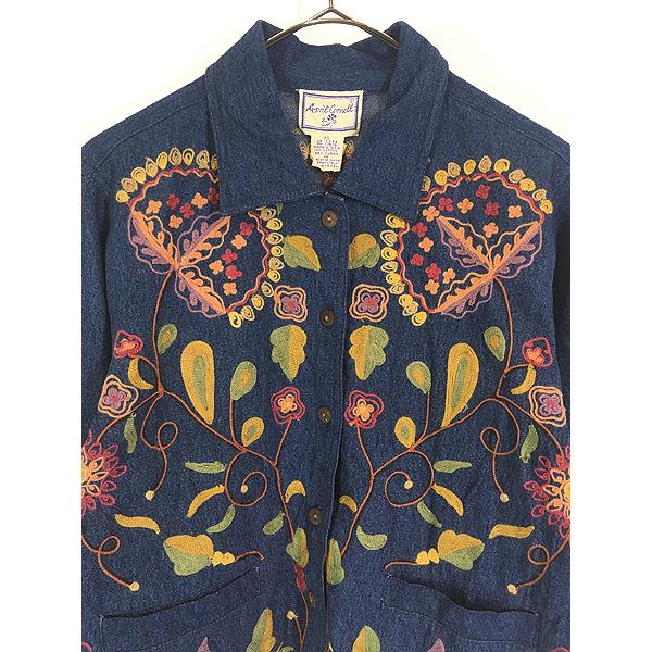 レディース 古着 90s April Cornell 花 ボタニカル チェーンステッチ