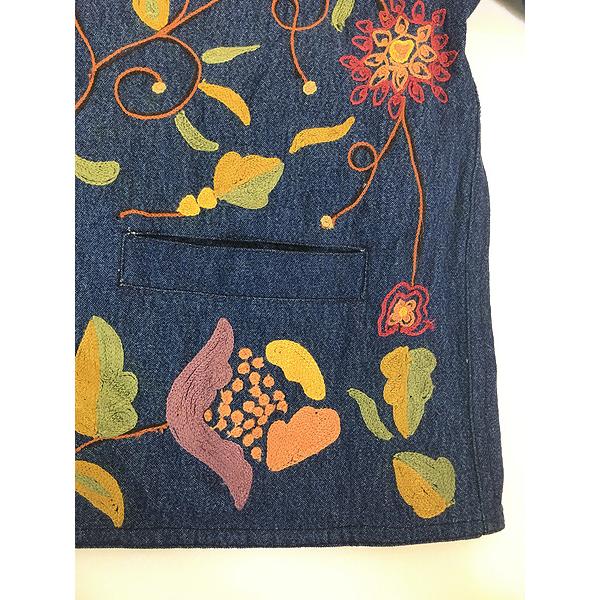 80s 90s ヴィンテージ ノーカラージャケット 花柄 ボタニカル柄 レトロ レディース 古着 90s April Cornell 花 ボタニカル チェーンステッチ