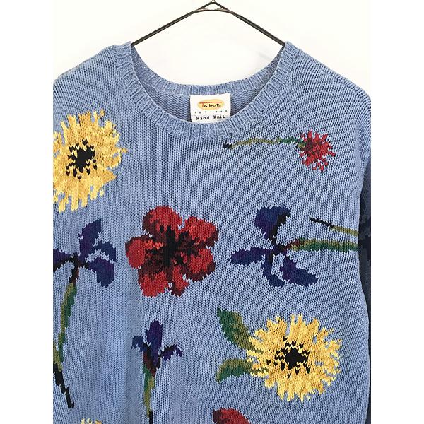 ヴィンテージ レトロ古着 ハンドエンブロイダリーコットンニットセーター 花刺繍 7f31feb359deee9b15499231855aac