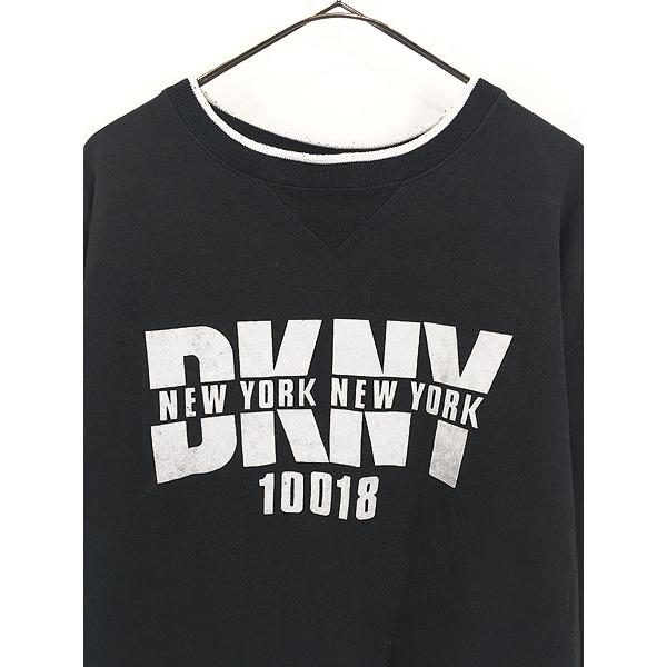 レディース 古着 90s DKNY 前V ロゴ フロッキー プリント スウェット