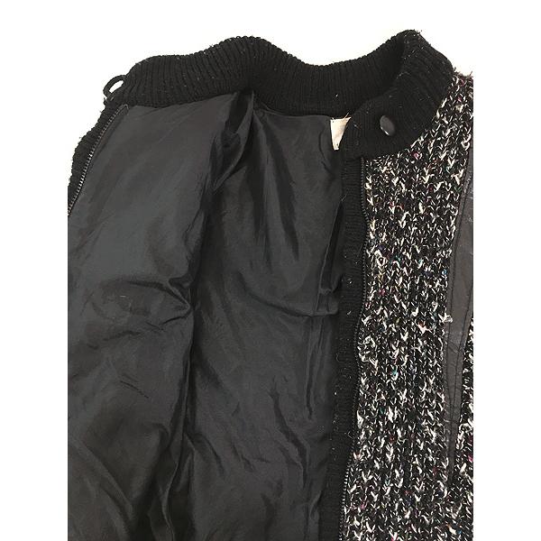 レディース 古着 90s daniel フェイク レザー パイピング ツイード風 ネップ ニット ジャケット L 古着 レディース 古着 90s daniel フェイク レザー パイピング ツイード風