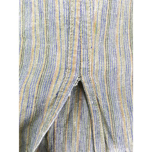 レディース 古着 FLAX マルチ ボーダー プルオーバー リネン