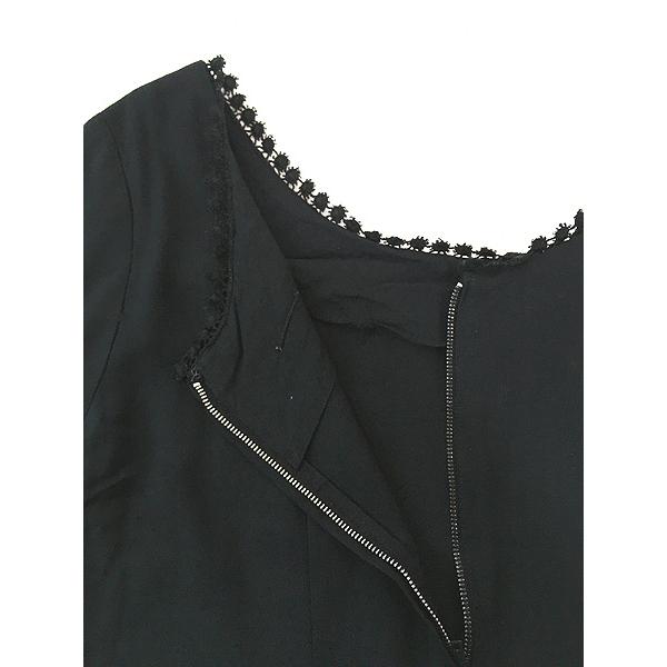 レディース 古着 60s L'AIGLON ブラック シルク レース ボーダー デザイン ワンピース 黒 ひざ丈 M位 古着 レディース 古着 60s L'AIGLON ブラック シルク レース ボーダー