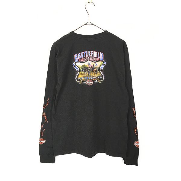 レディース 古着 00s HARLEY DAVIDSON ハート ファイヤー パターン 両面 プリント ロング Tシャツ ロンT XL位 古着｜dracaena｜03