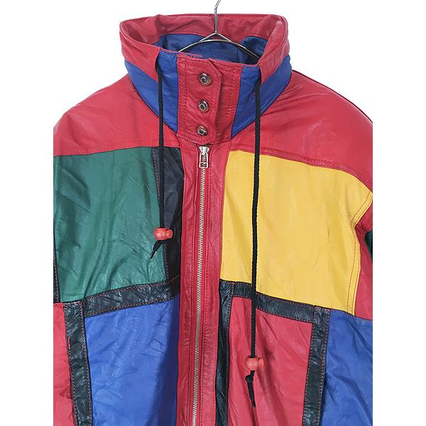 レディース 古着 90s G3 Leather カラフル クレイジー パッチワーク 本