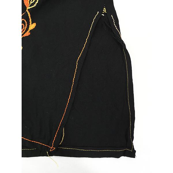 レディース 古着 70s 花 フラワー チェーンステッチ 刺しゅう 8分袖 ワンピース ロング丈 L位 古着 レディース 古着 70s 花 フラワー チェーンステッチ 刺しゅう 8分袖