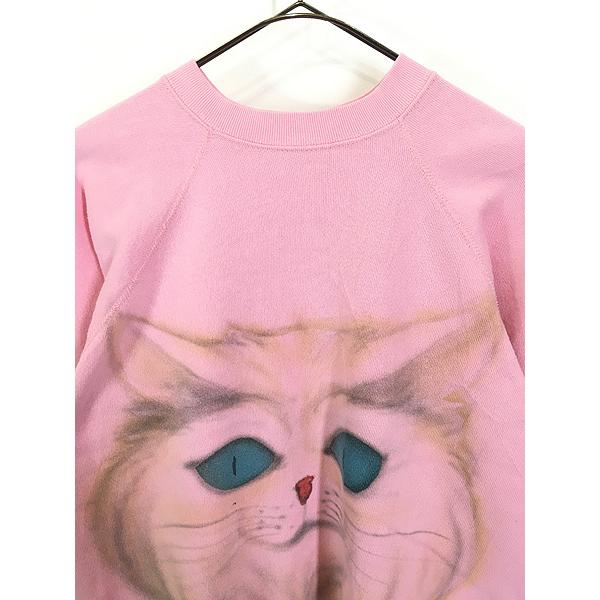 レディース 古着 80s 猫 ネコちゃん アニマル フェイス プリント