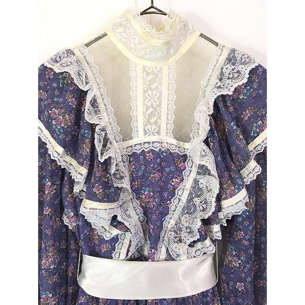レディース 古着 70s USA製 GUNNE SAX 小花柄 フリル レース ガーリー 
