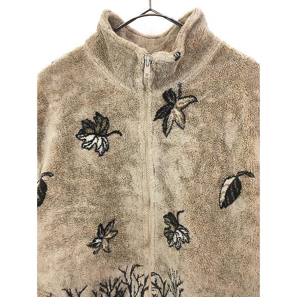 レディース 古着 90s USA製 MANDAL BAY 木 落ち葉 総柄 デザイン ボア