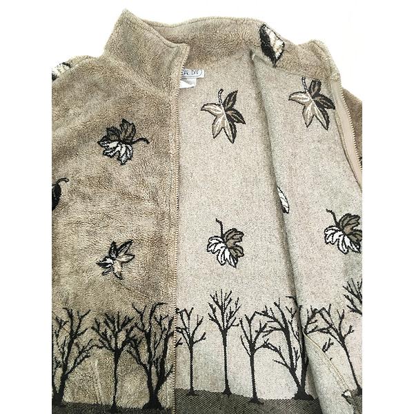 レディース 古着 90s USA製 MANDAL BAY 木 落ち葉 総柄 デザイン ボア