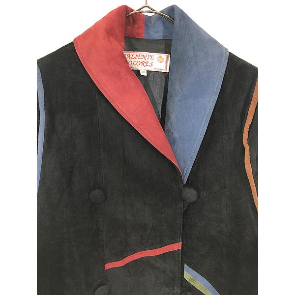 レディース 古着 80s CALIENTE COLORES カラフル アート 本革 スエード