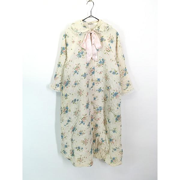 レディース 古着 70s Lisanne 花 フラワー 総柄 レース フリル 丸襟 キルティング コート S位 古着 レディース 古着 70s Lisanne 花 フラワー 総柄 レース フリル 丸襟