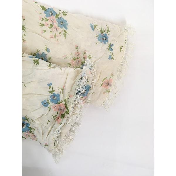 レディース 古着 70s Lisanne 花 フラワー 総柄 レース フリル 丸襟
