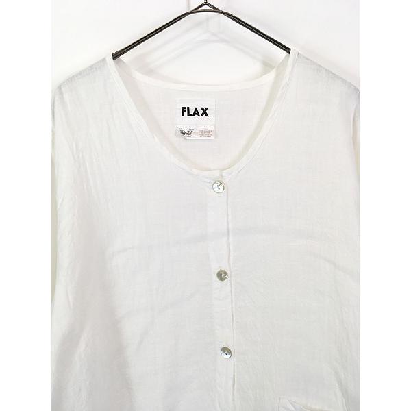 90s FLAX フラックス リネン ノーカラー シャツ レディース 古着 FLAX 無地 ソリッド 1ポケット ノーカラー