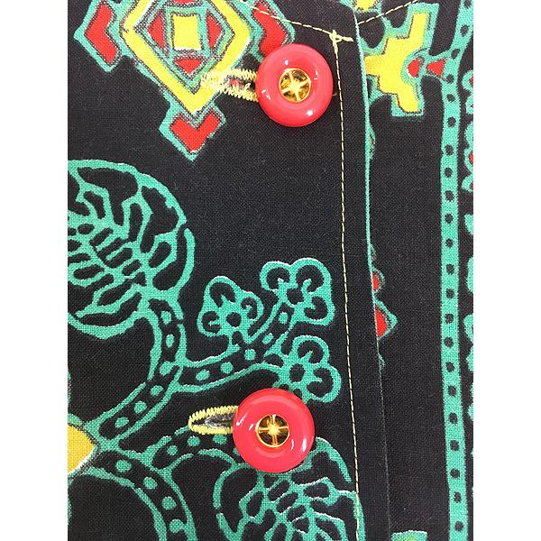 レディース 古着 70s オリエンタル ストライプ 総柄 ハンドメイド 8分袖 ノーカラー シャツ M位 古着 レディース 古着 70s オリエンタル ストライプ 総柄 ハンドメイド 8分