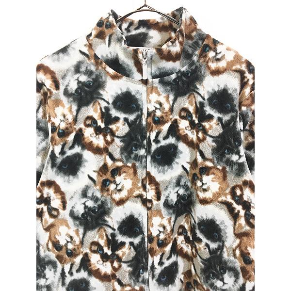 レディース 古着 bonnie evans 猫 ねこちゃん アニマル 総柄 フリース