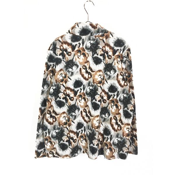 レディース 古着 bonnie evans 猫 ねこちゃん アニマル 総柄 フリース