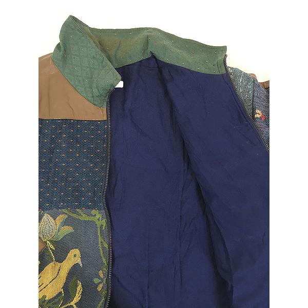 レディース 古着 80-90s 花 ボタニカル 鳥 ゴブラン × フェイクレザー 異素材 パッチワーク デザイン ジャケット L位 古着 レディース 古着 80-90s 花 ボタニカル 鳥 ゴブラン × フェイクレザー