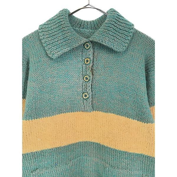 レディース 古着 70s 2color MIX ライン デザイン 襟付き ニット
