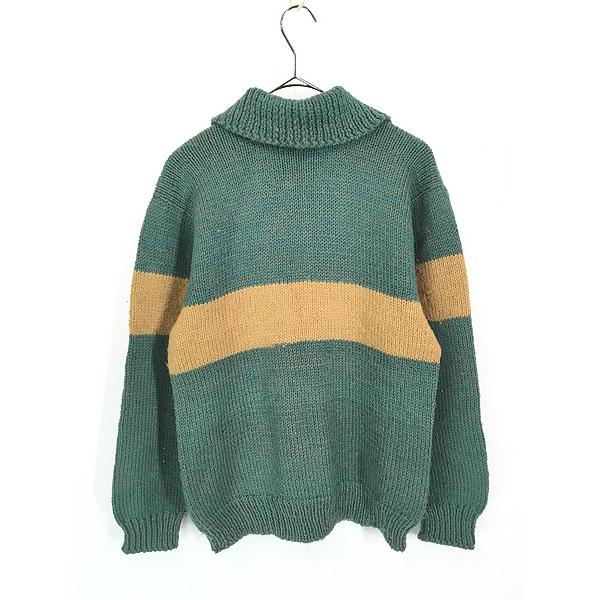 レディース 古着 70s 2color MIX ライン デザイン 襟付き ニット