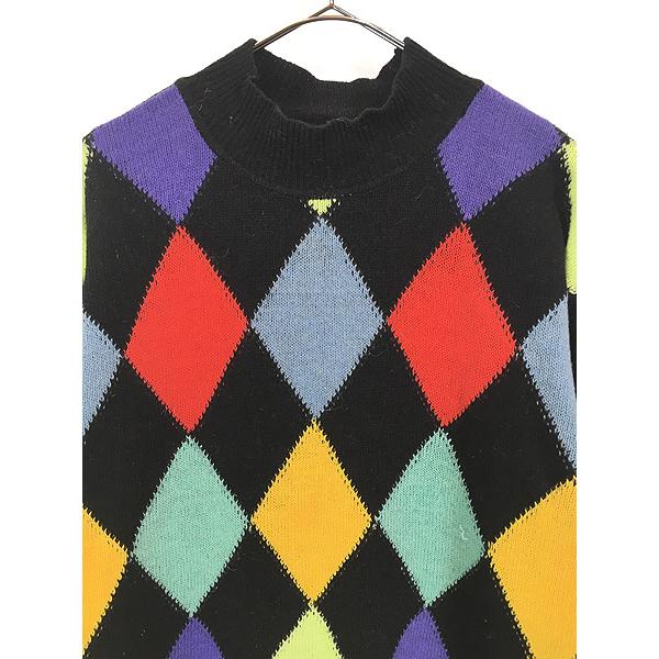 レディース 古着 90s ESPRIT カラフル ダイヤ 菱形 ハイネック ウール