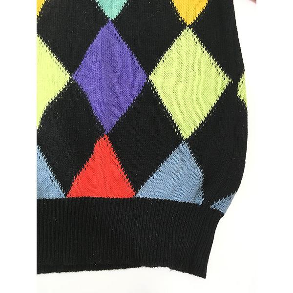 ヨーロッパ古着　ヴィンテージニット　ハイネック　ウール古着女子オシャレレトロ　黒 80s～ SWIMATE イントレチャート柄 ハイネック デザイン セーター